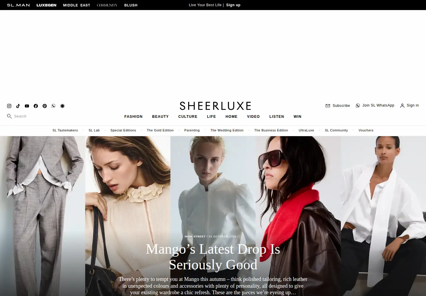 Screenshot of sheerluxe.com