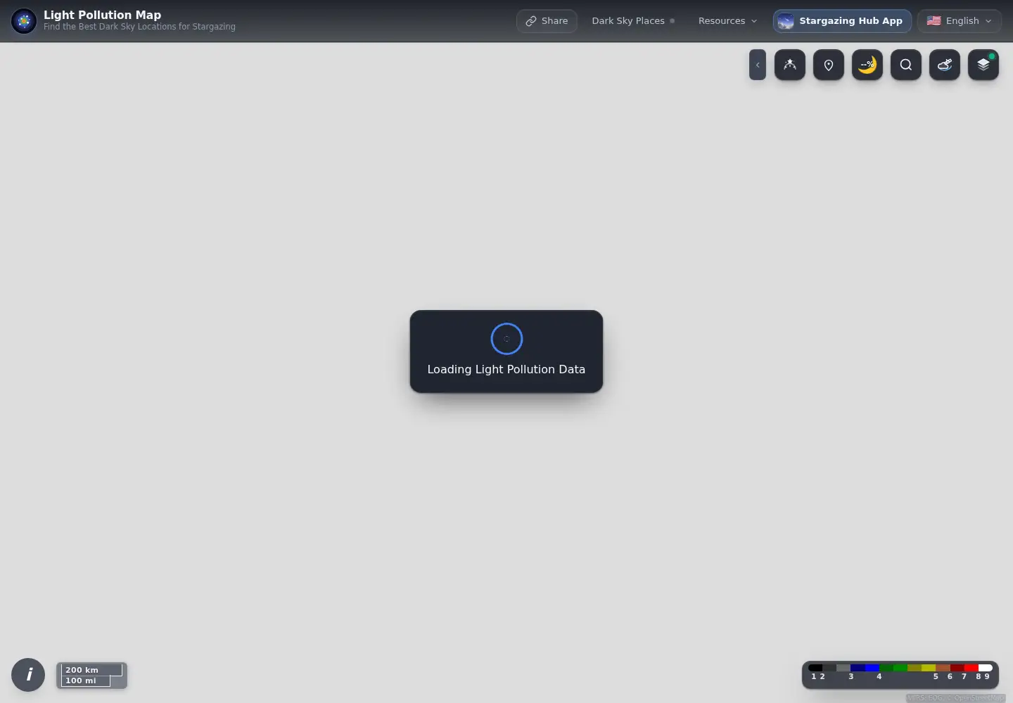 Screenshot of lightpollutionmap.app