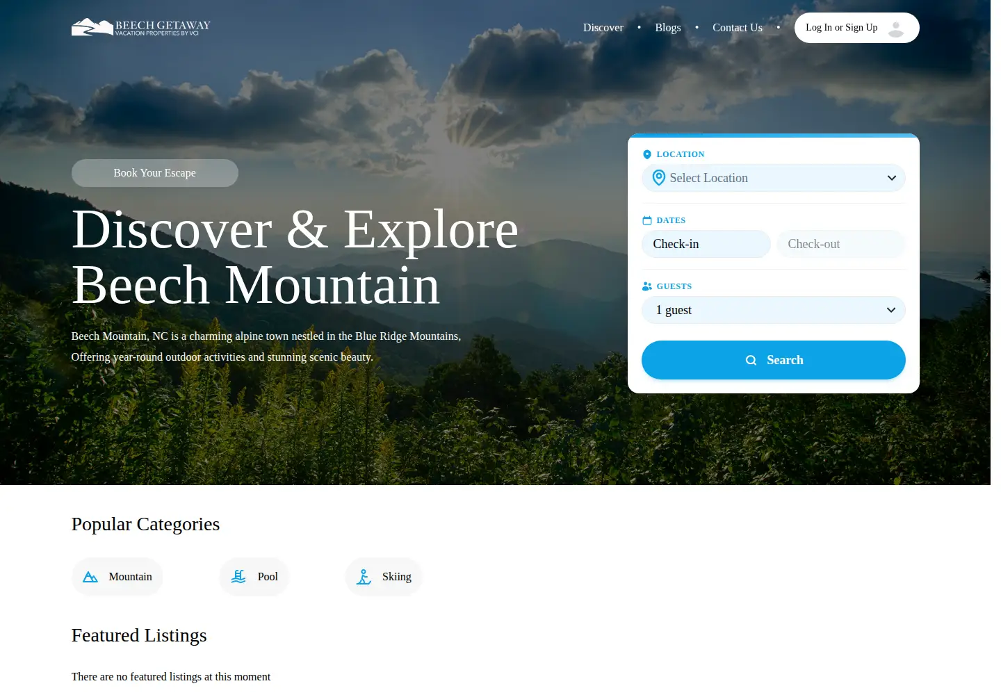Captured homepage of beechgetaway.com in the current scan