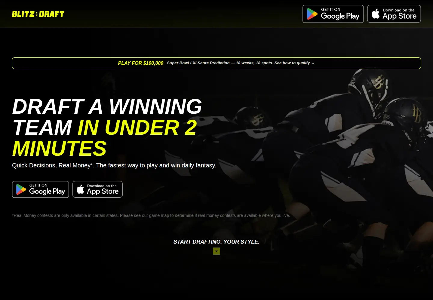 Screenshot of blitzdraftfantasy.com