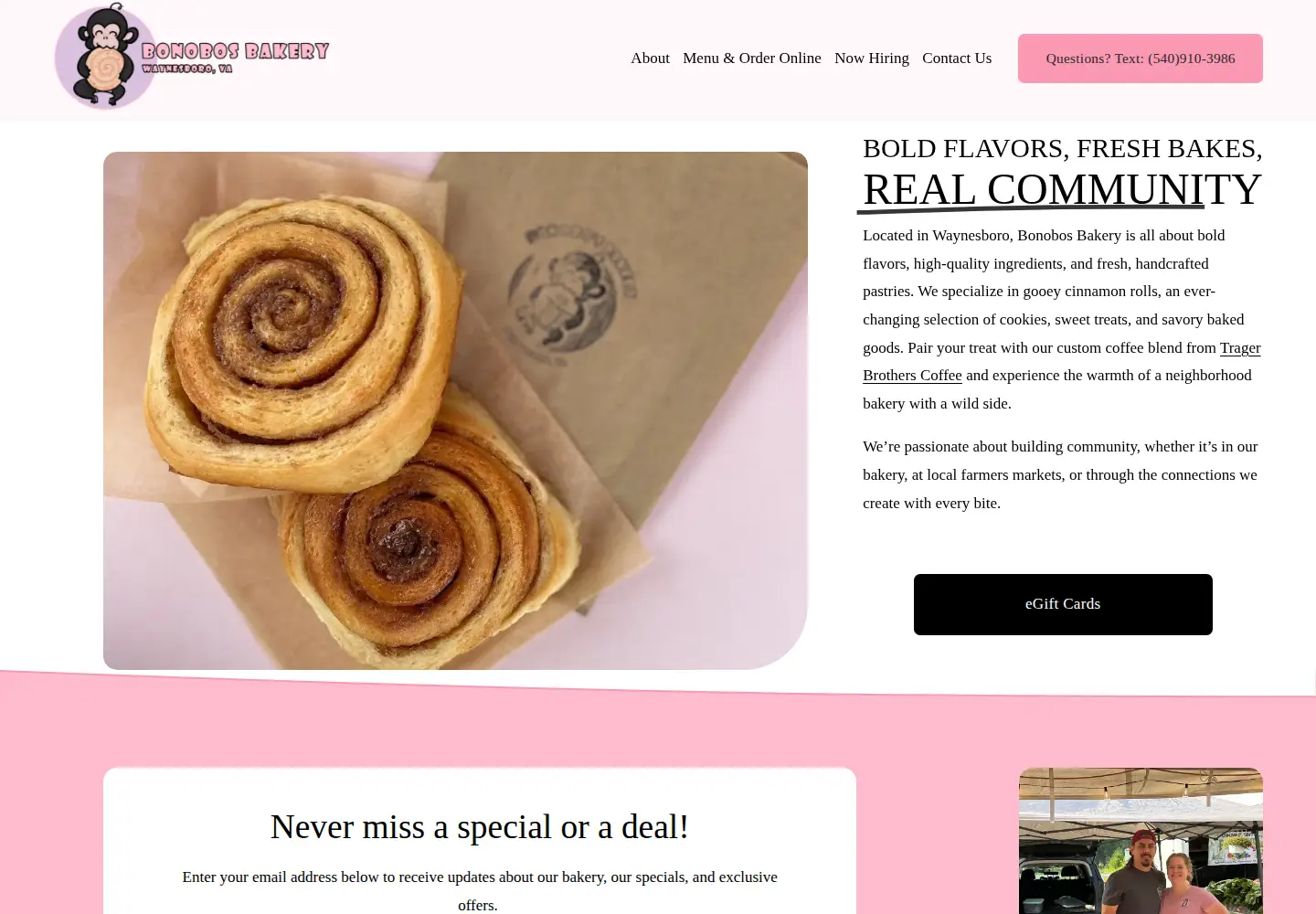 Captured homepage of bonobosbakery.com in the current scan