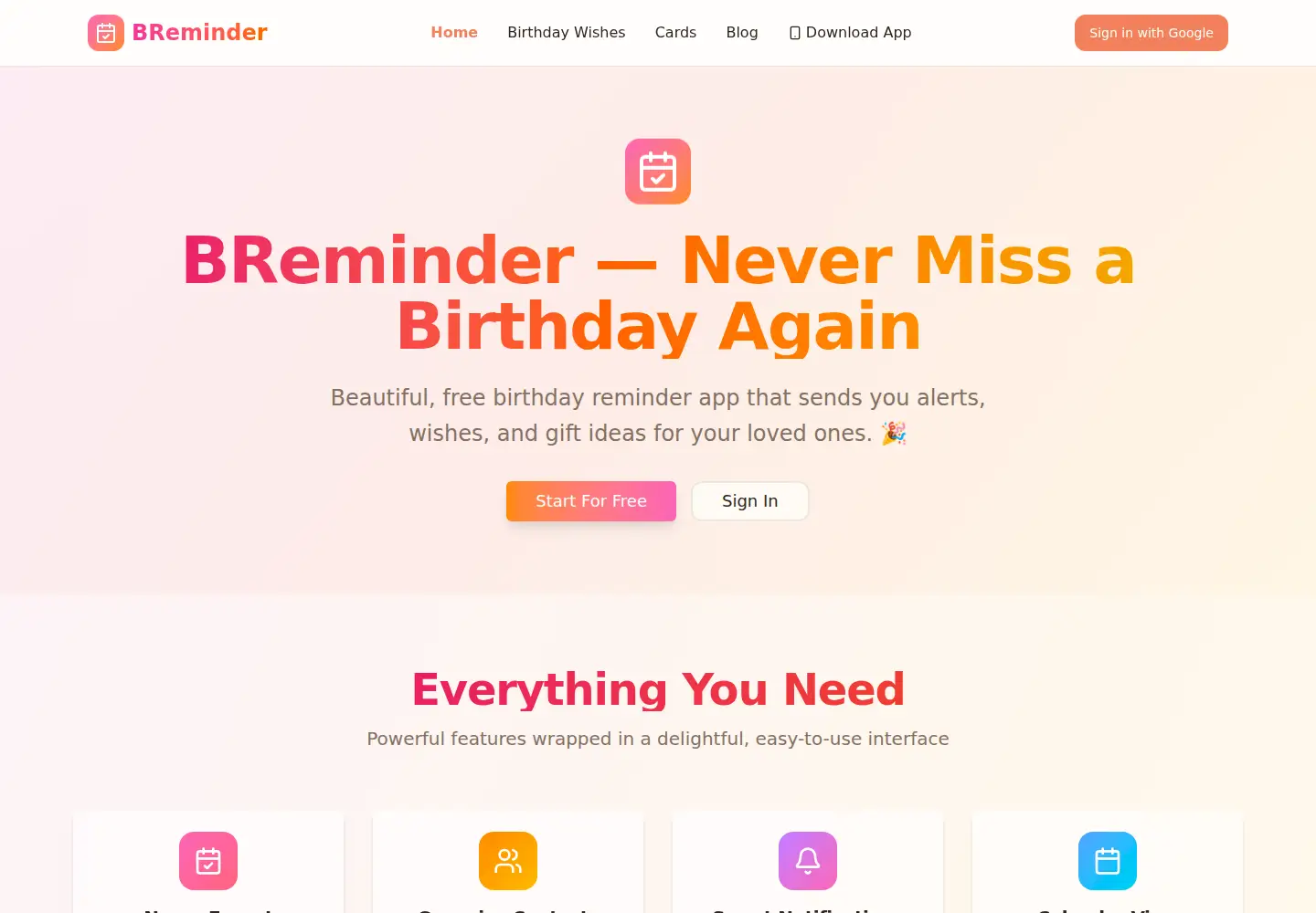 Captured homepage of breminder.com in the current scan