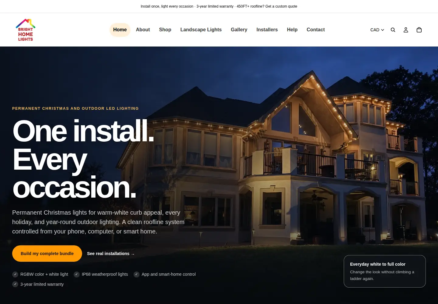 Screenshot of brighthomelights.com
