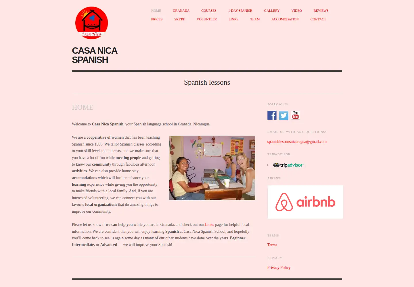 Captured homepage of casanicaspanish.com in the current scan