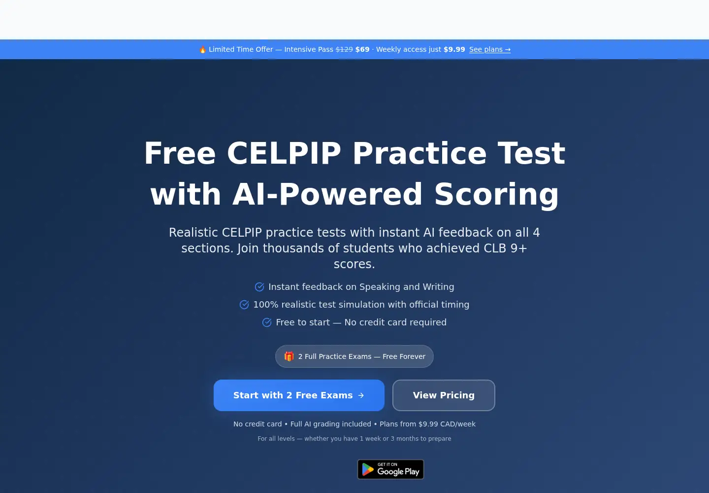 Screenshot of celpipsimulator.com
