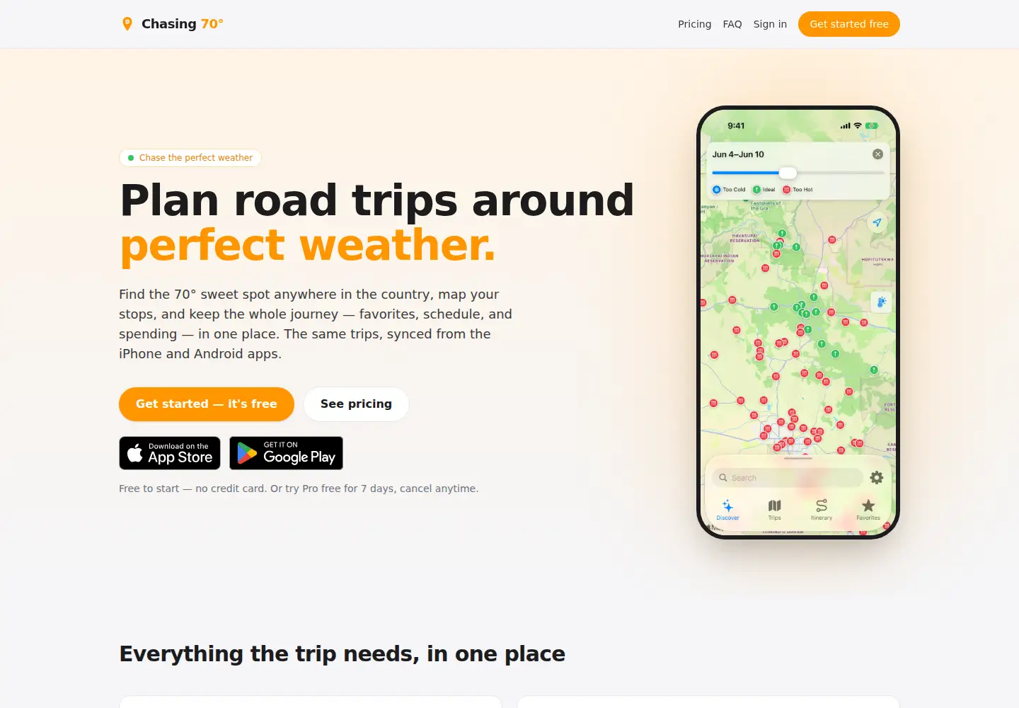 Screenshot of chasing70degrees.com