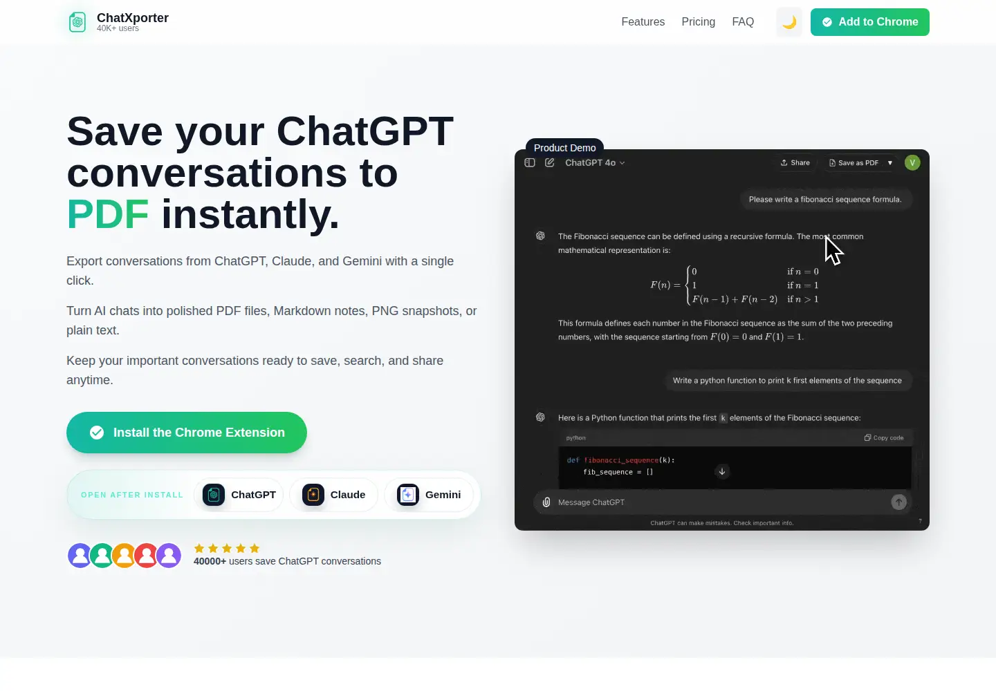 Screenshot of chatxporter.com