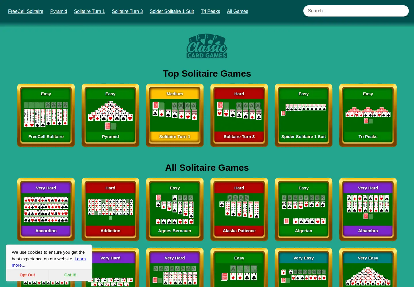 Screenshot of classiccardgames.com