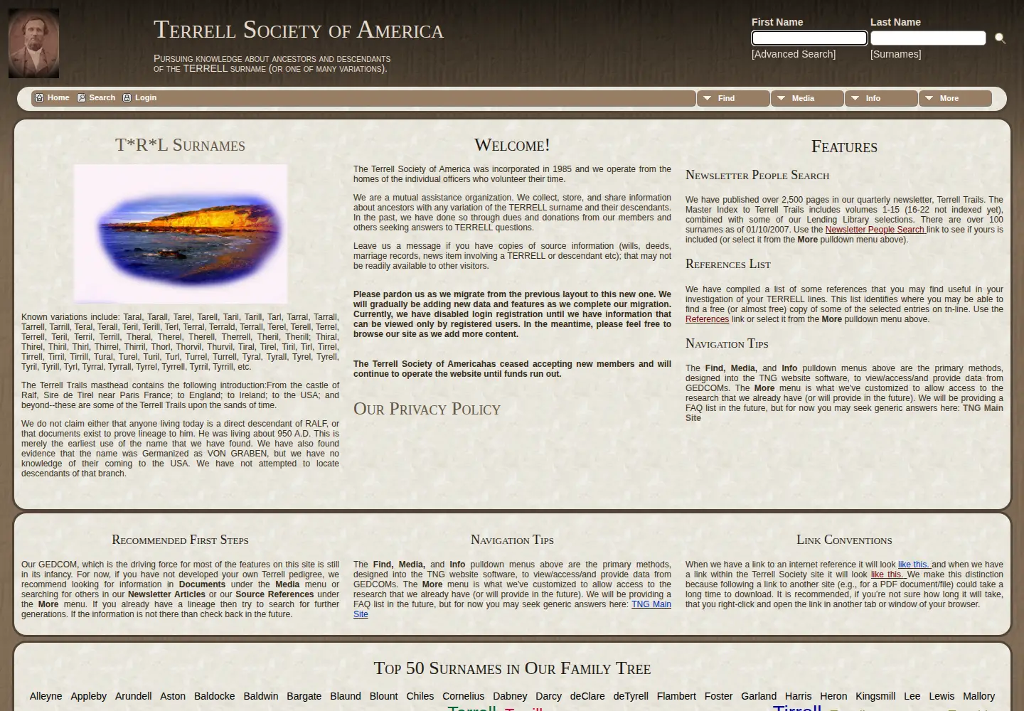 Captured homepage of terrellsociety.com in the current scan