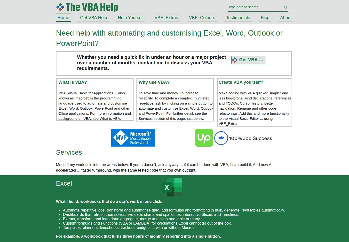 Screenshot of thevbahelp.com