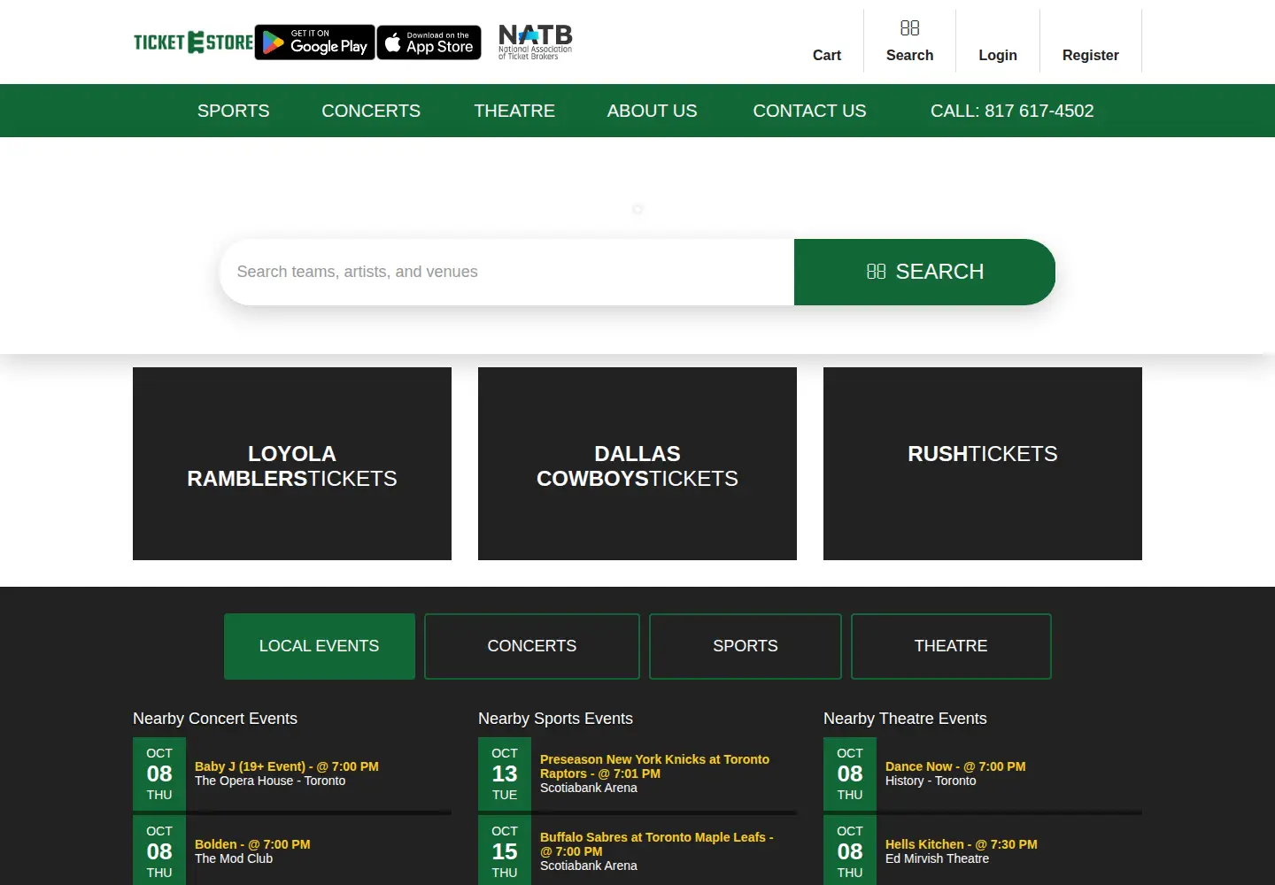 Captured homepage of ticketestore.com in the current scan