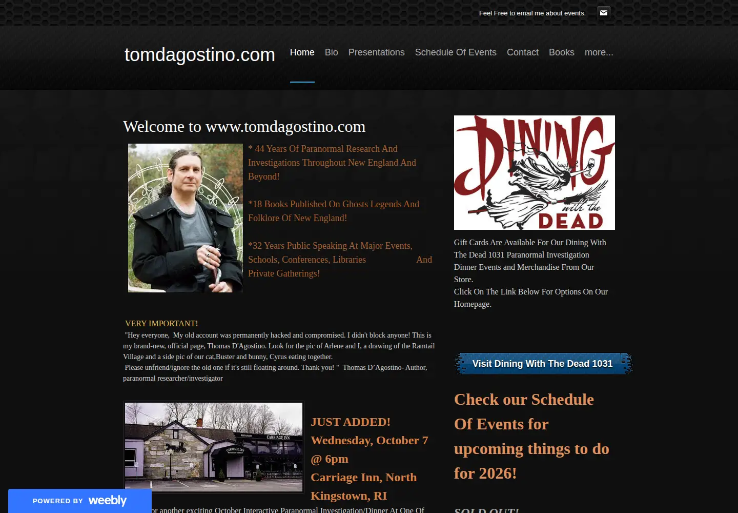 Captured homepage of tomdagostino.com in the current scan