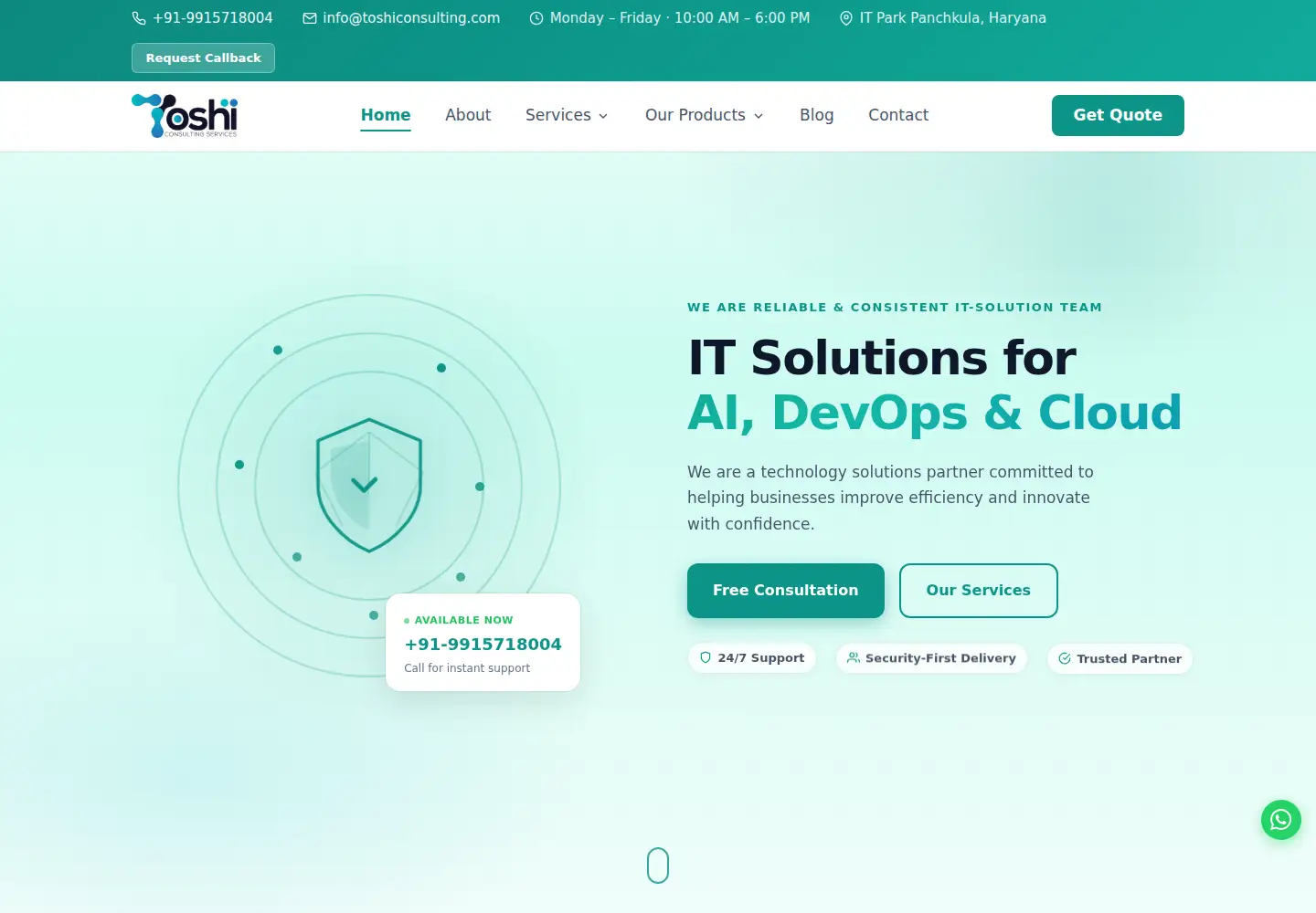 Captured homepage of toshiconsulting.com in the current scan