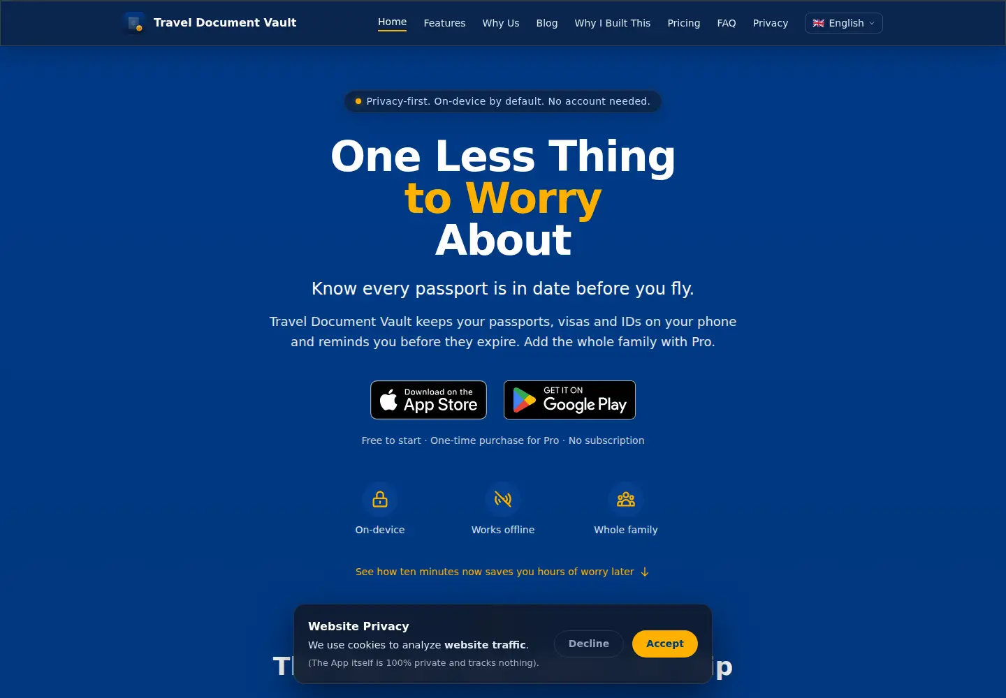 Screenshot of traveldocumentvault.com