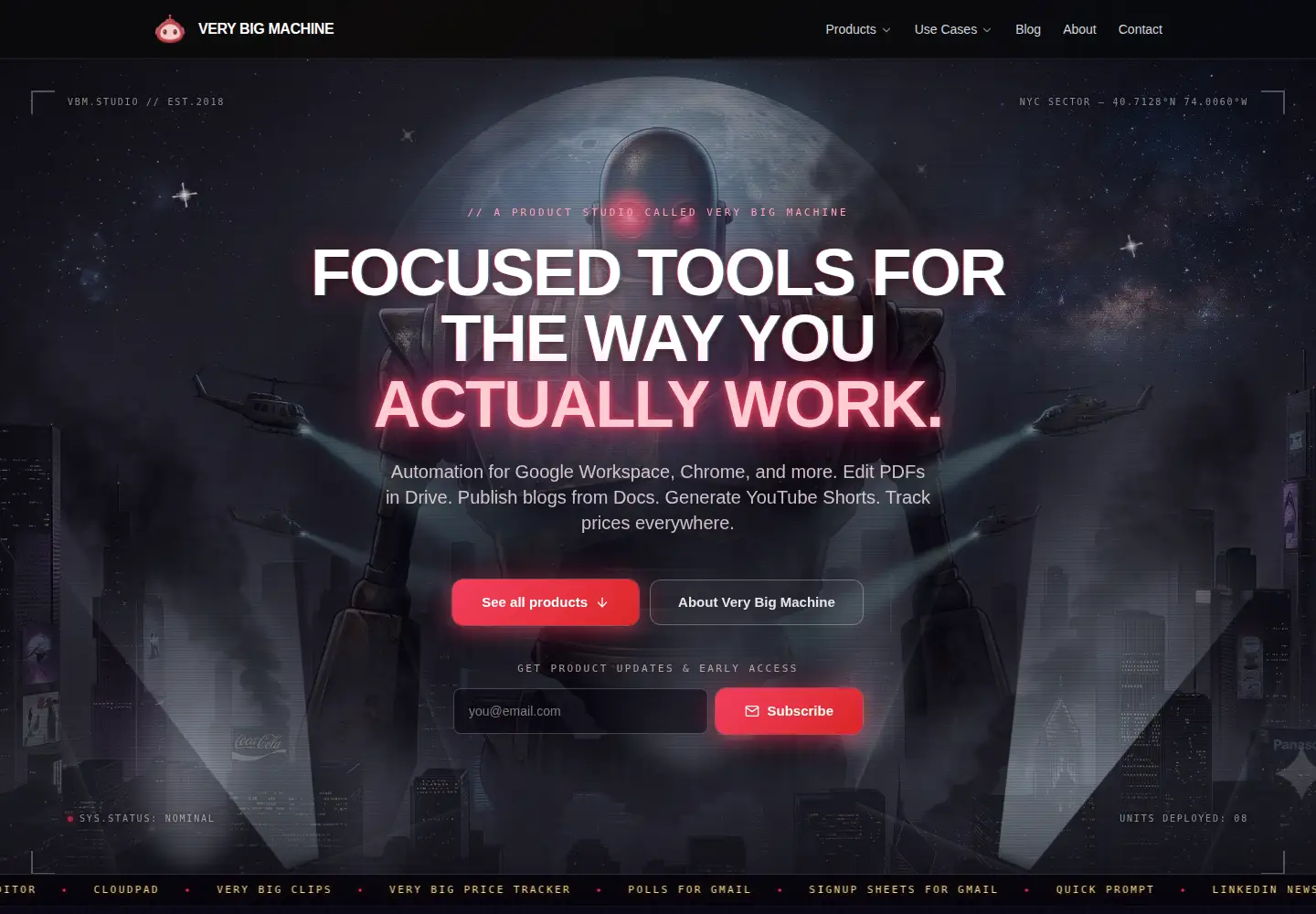 Captured homepage of verybigmachine.com in the current scan