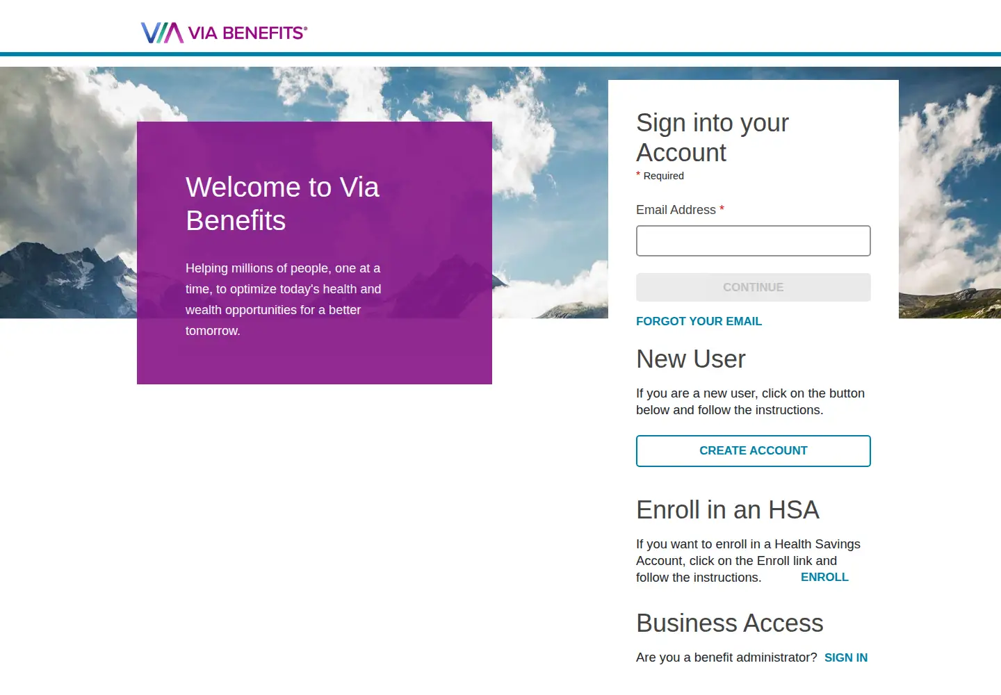 Captured homepage of viabenefitsaccounts.com in the current scan
