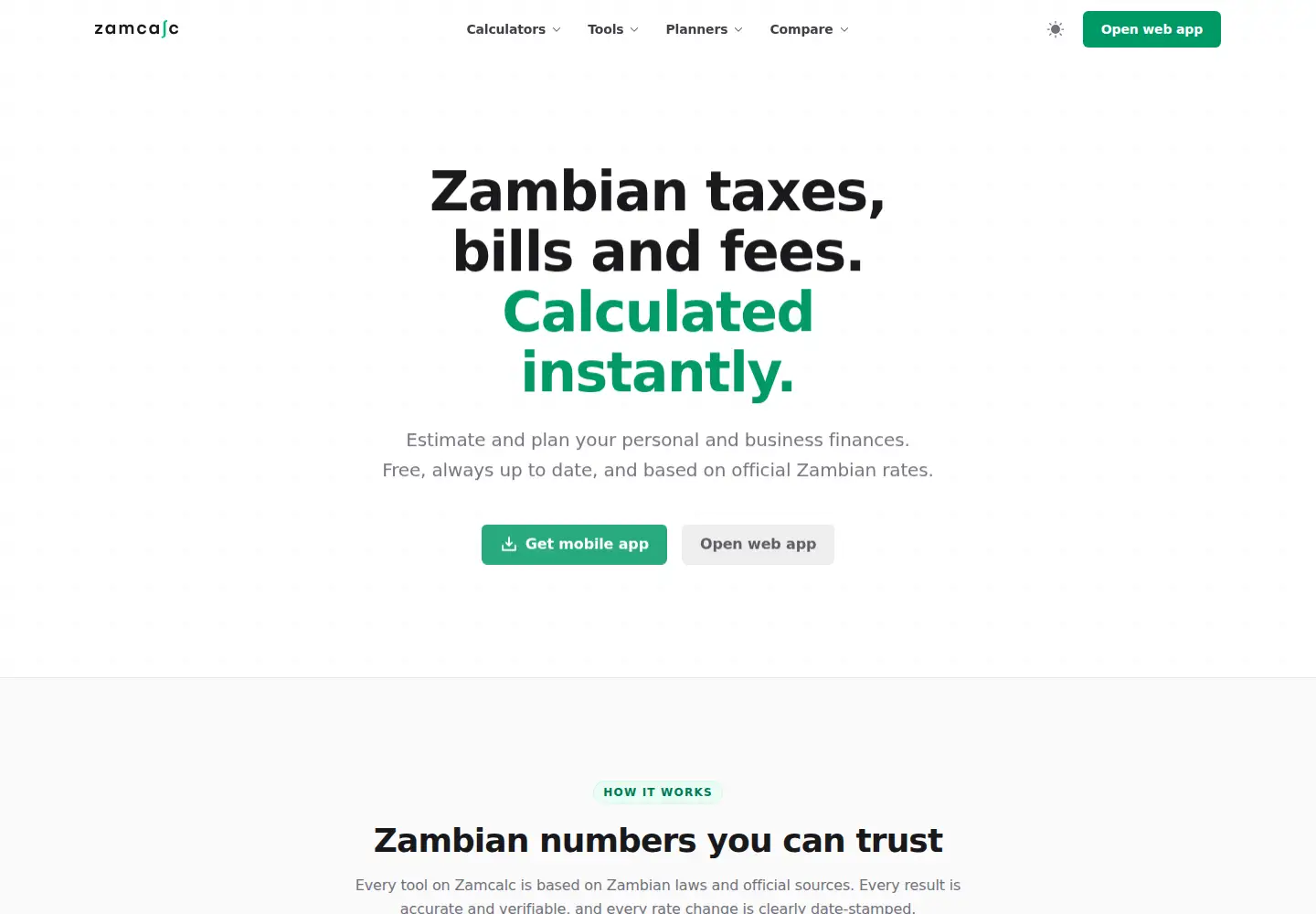 Captured homepage of zamcalc.com in the current scan