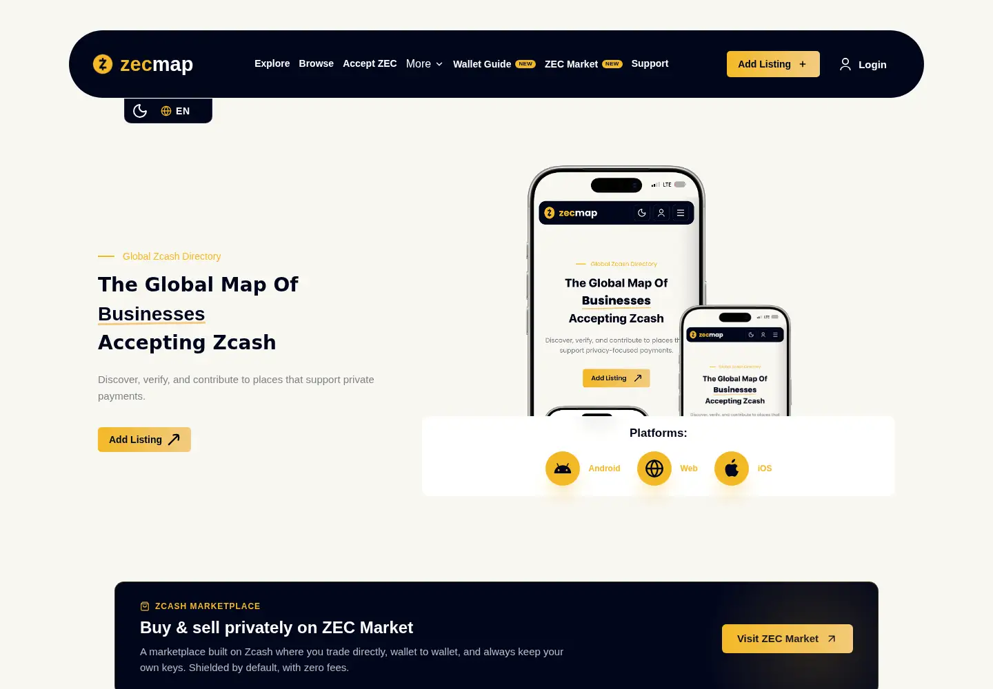 Screenshot of zecmap.com
