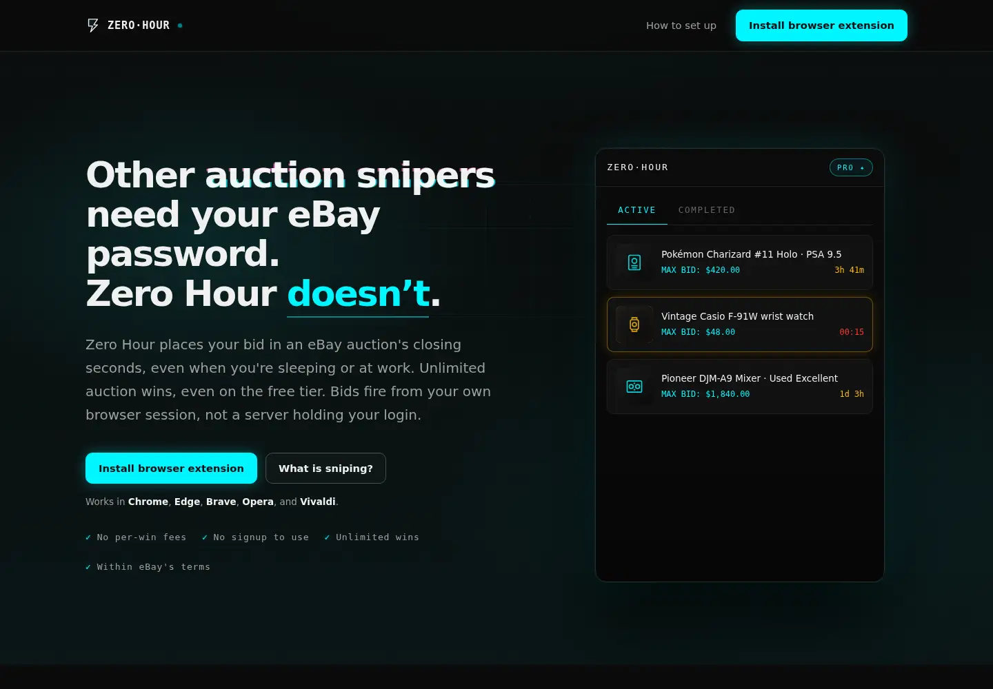 Screenshot of zerohourbid.com