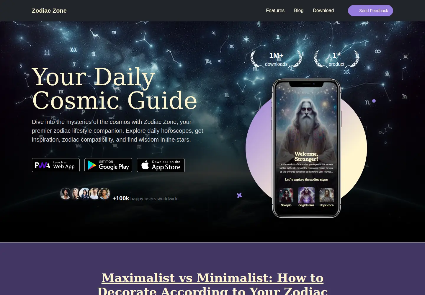 Captured homepage of zodiaczonehoroscope.com in the current scan