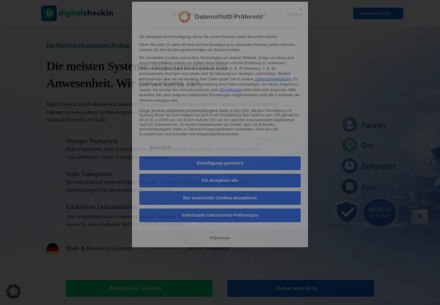 Captured homepage of digitalcheckin.de in the current scan
