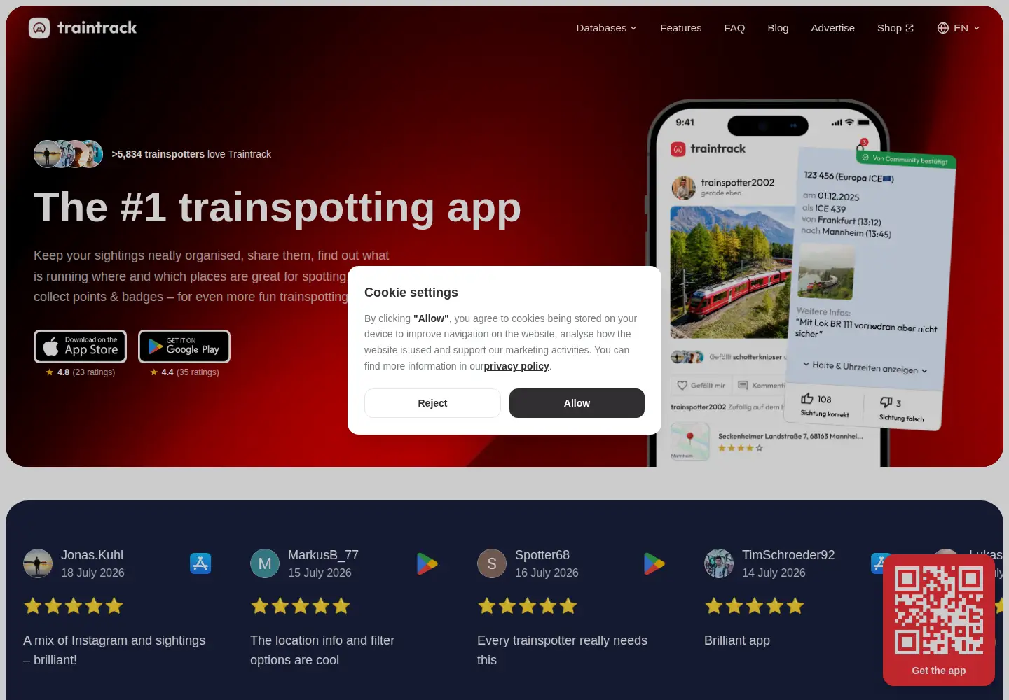 Screenshot of traintrackapp.de