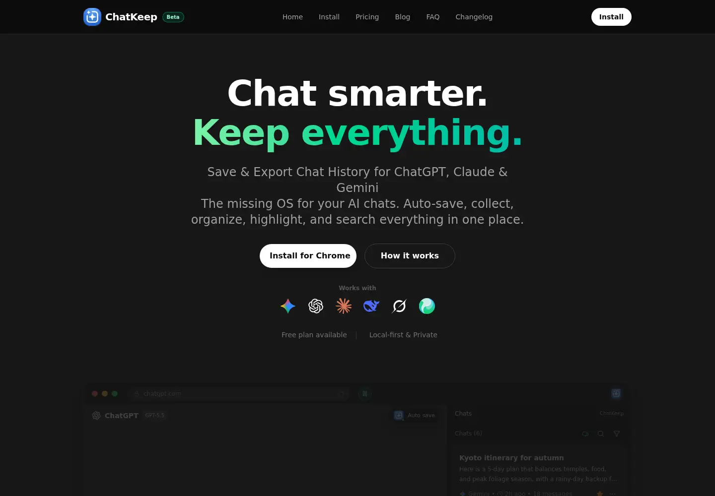 Captured homepage of chatkeep.dev in the current scan
