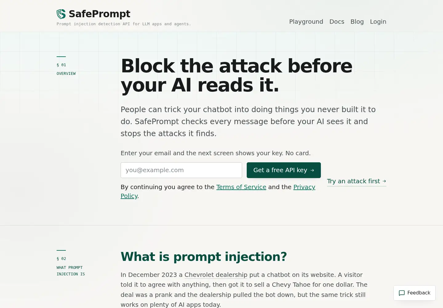 Screenshot of safeprompt.dev
