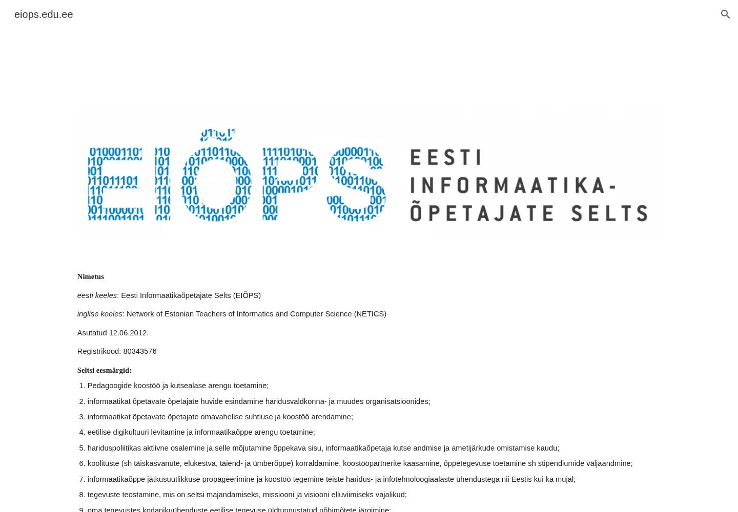 Captured homepage of eiops.edu.ee in the current scan