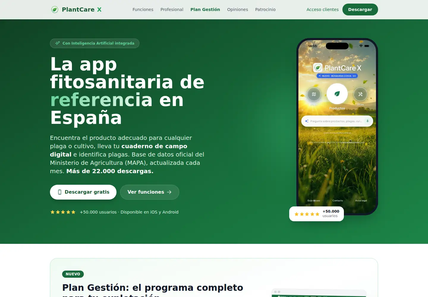 Captured homepage of plantcare.es in the current scan