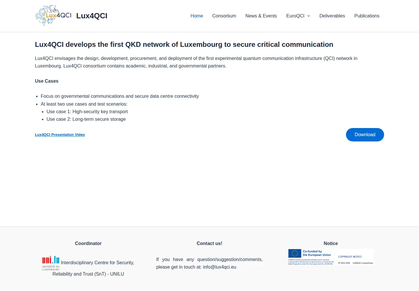 Screenshot of lux4qci.eu