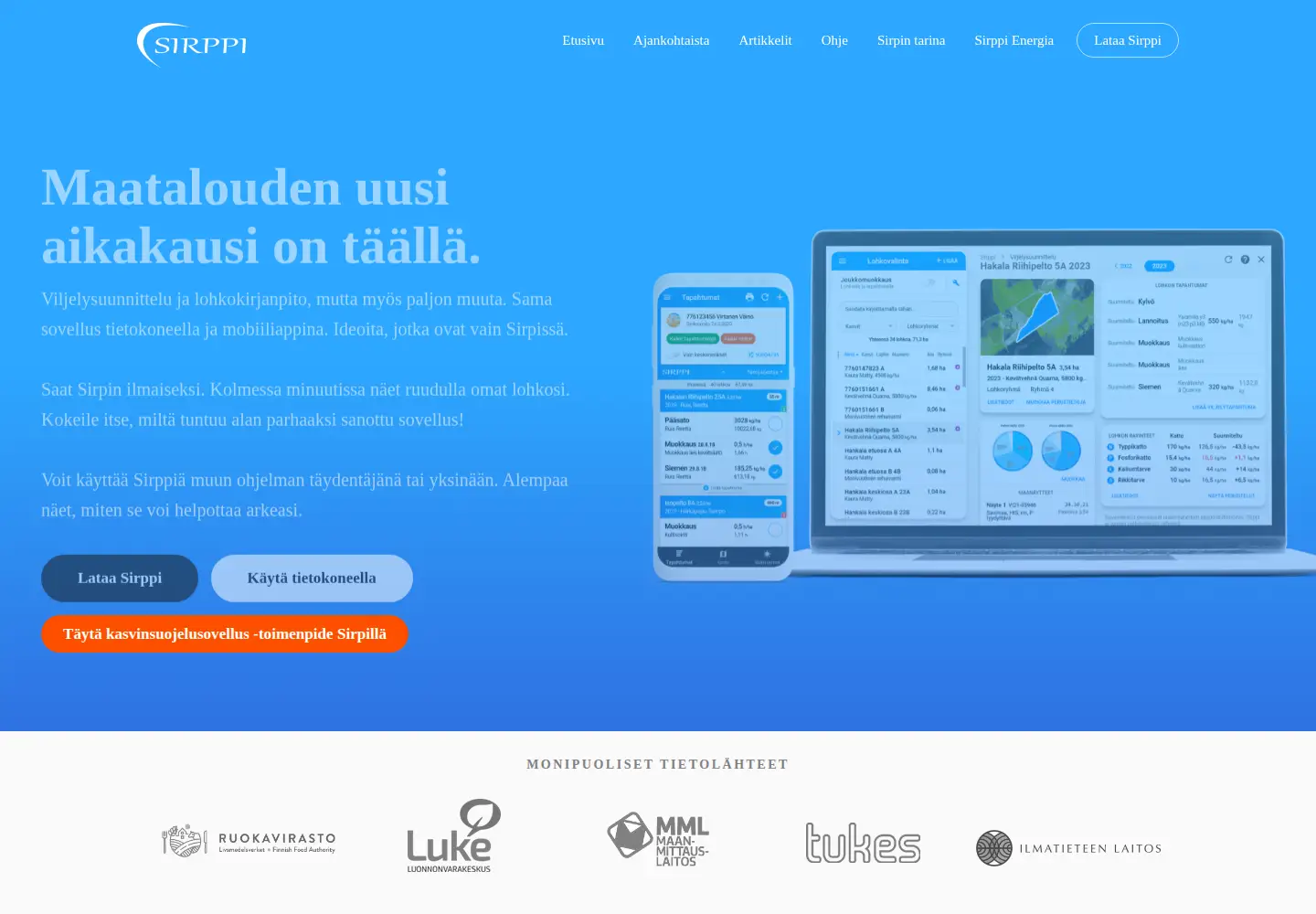 Captured homepage of sirppi.fi in the current scan