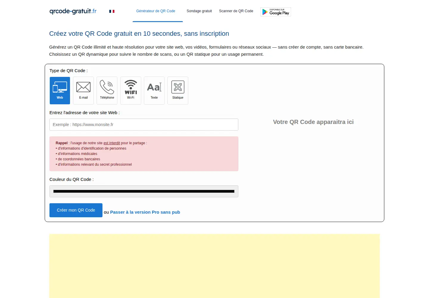 Screenshot of qrcode-gratuit.fr
