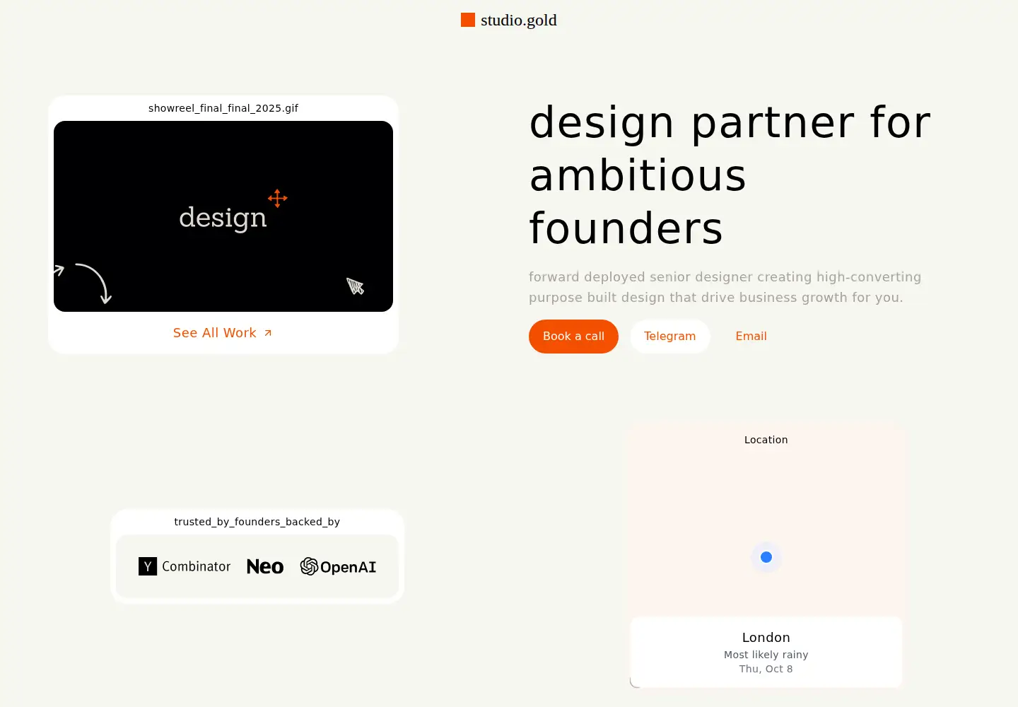 Captured homepage of studio.gold in the current scan