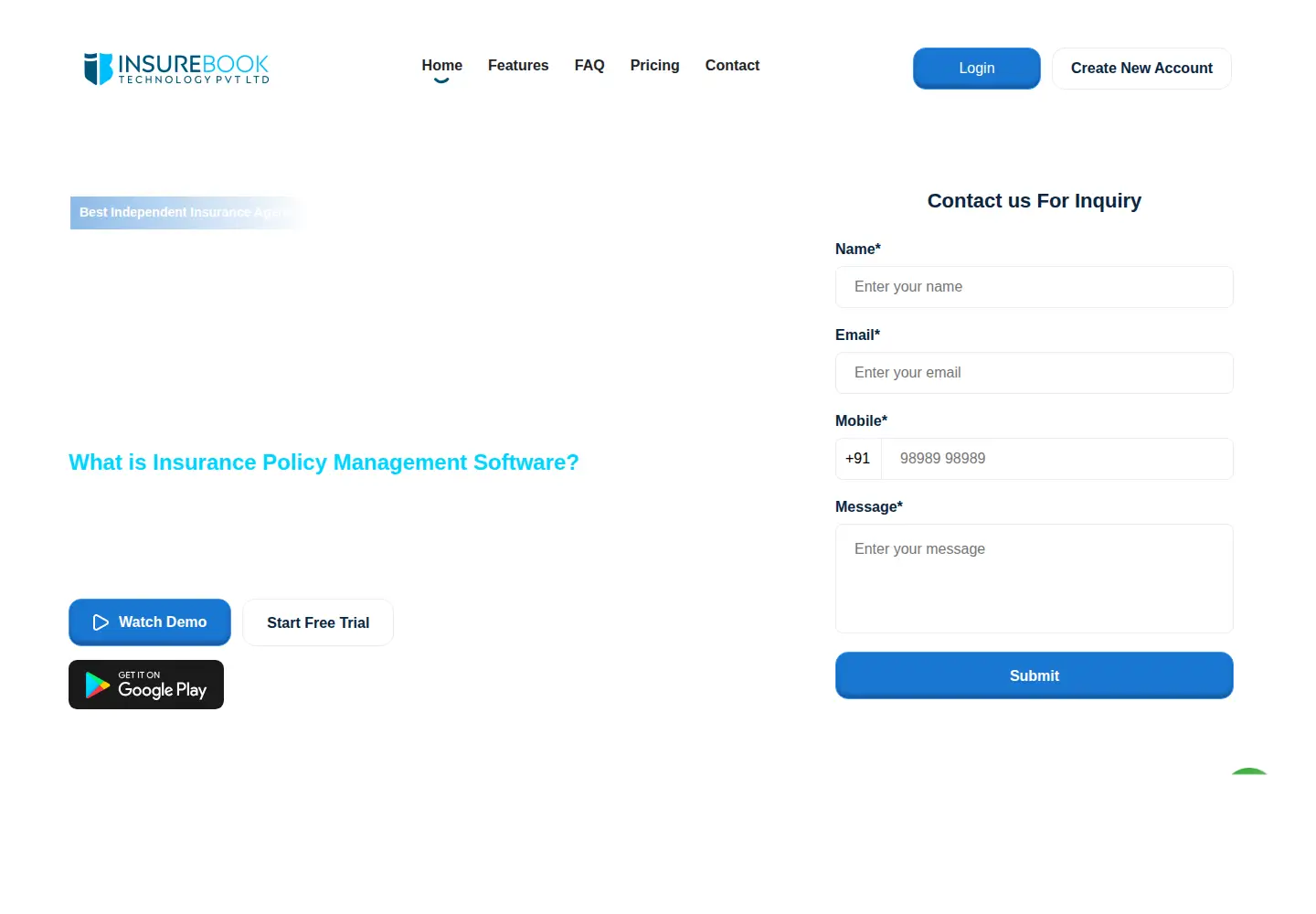 Captured homepage of insurebook.in in the current scan