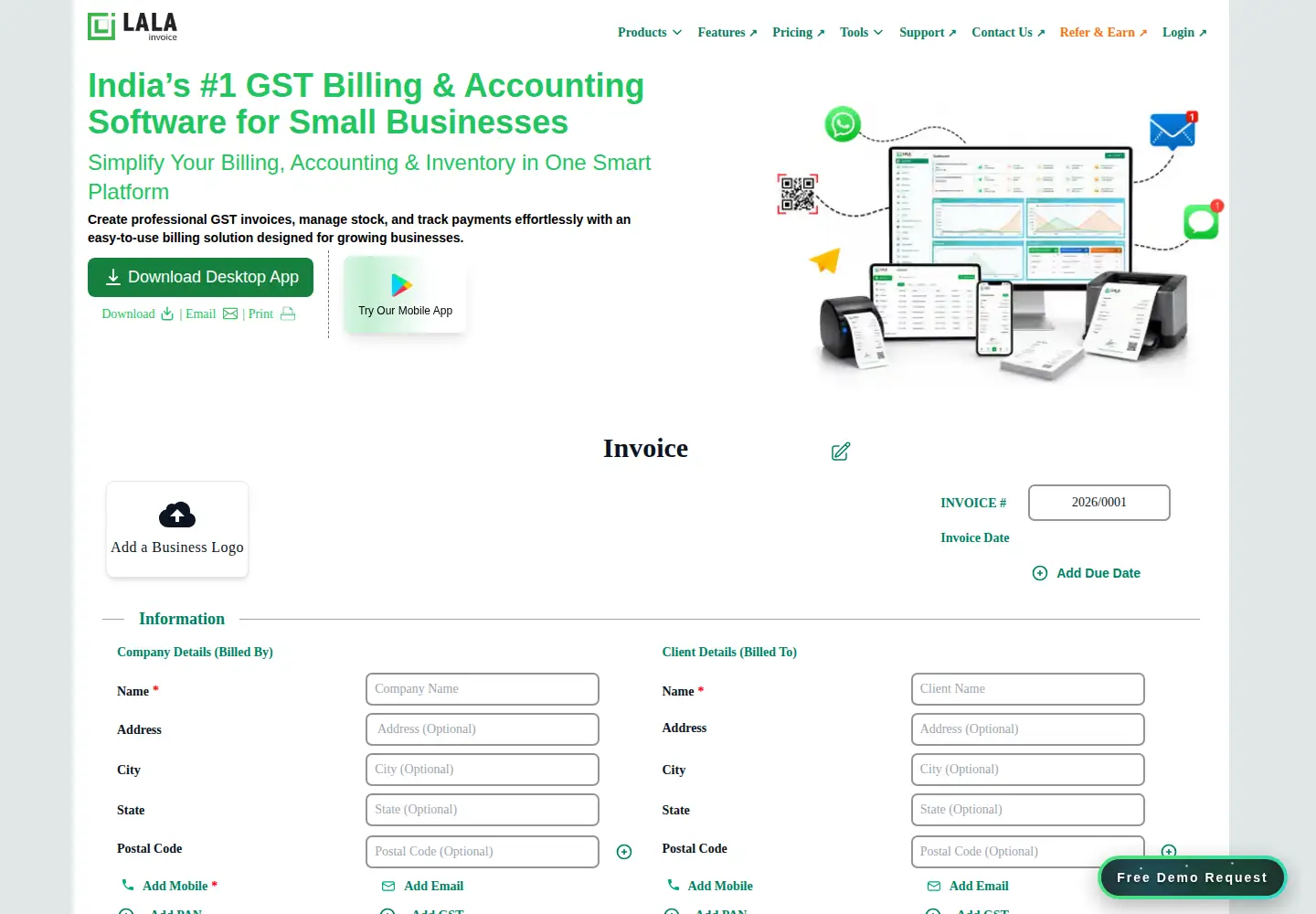 Captured homepage of invoicefree.in in the current scan
