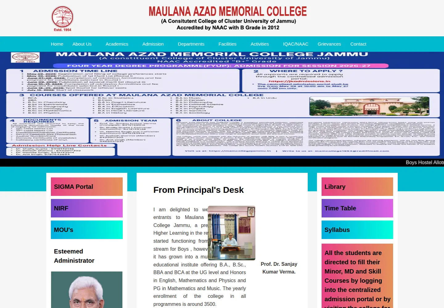 Screenshot of mamcollegejammu.in