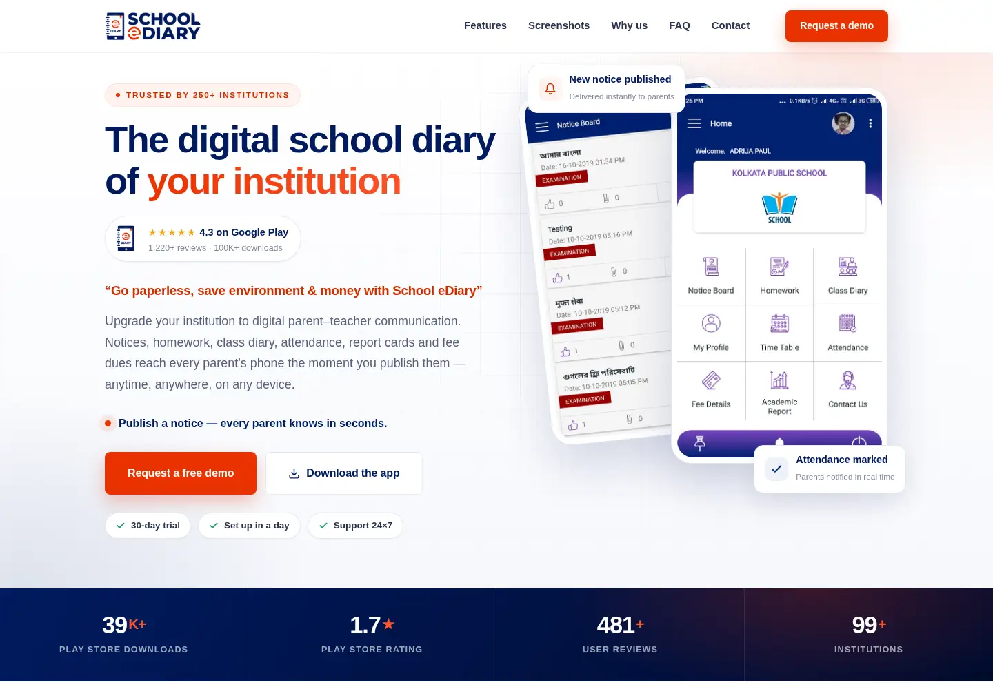 Screenshot of schoolediary.in