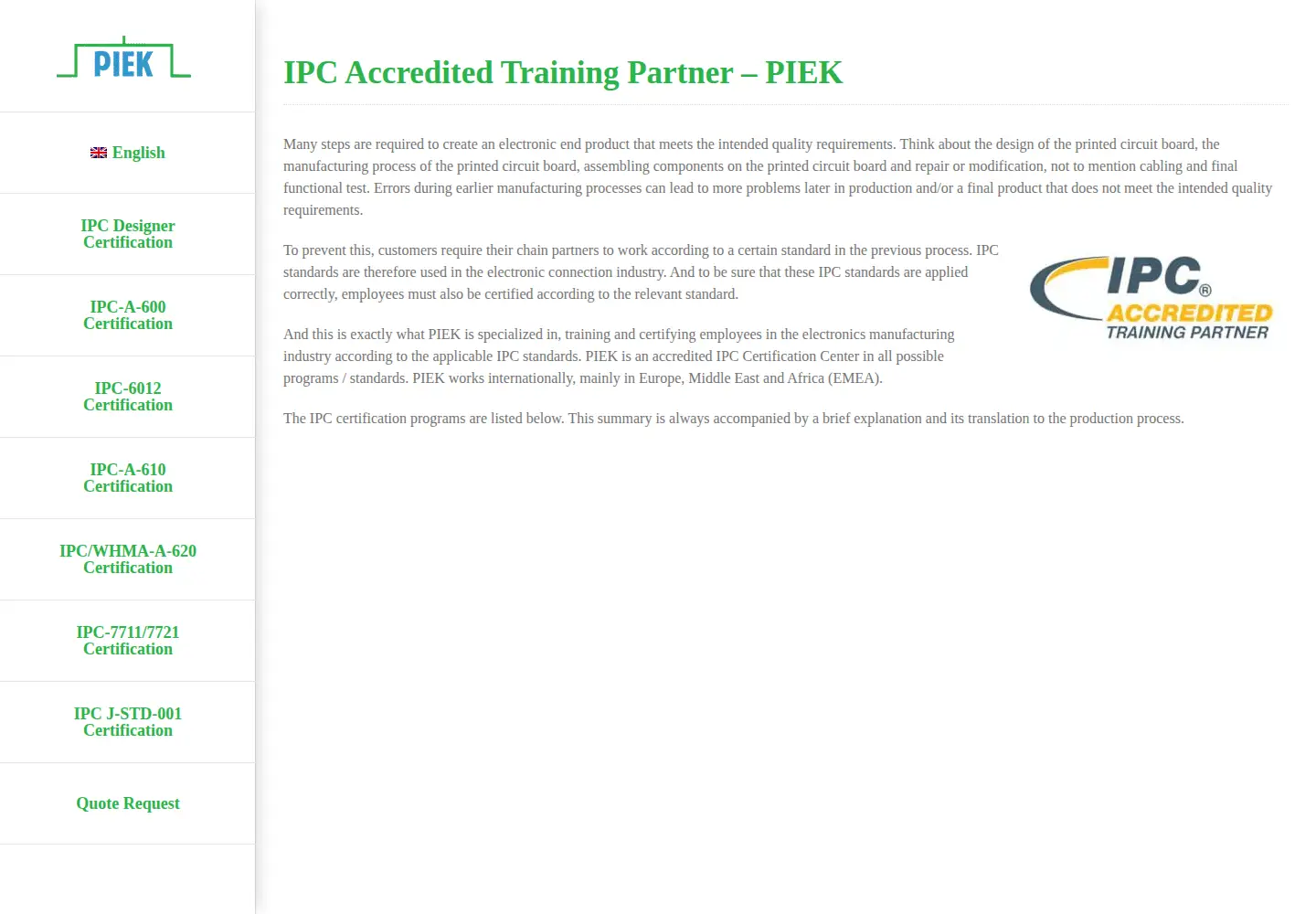 Screenshot of piek.international