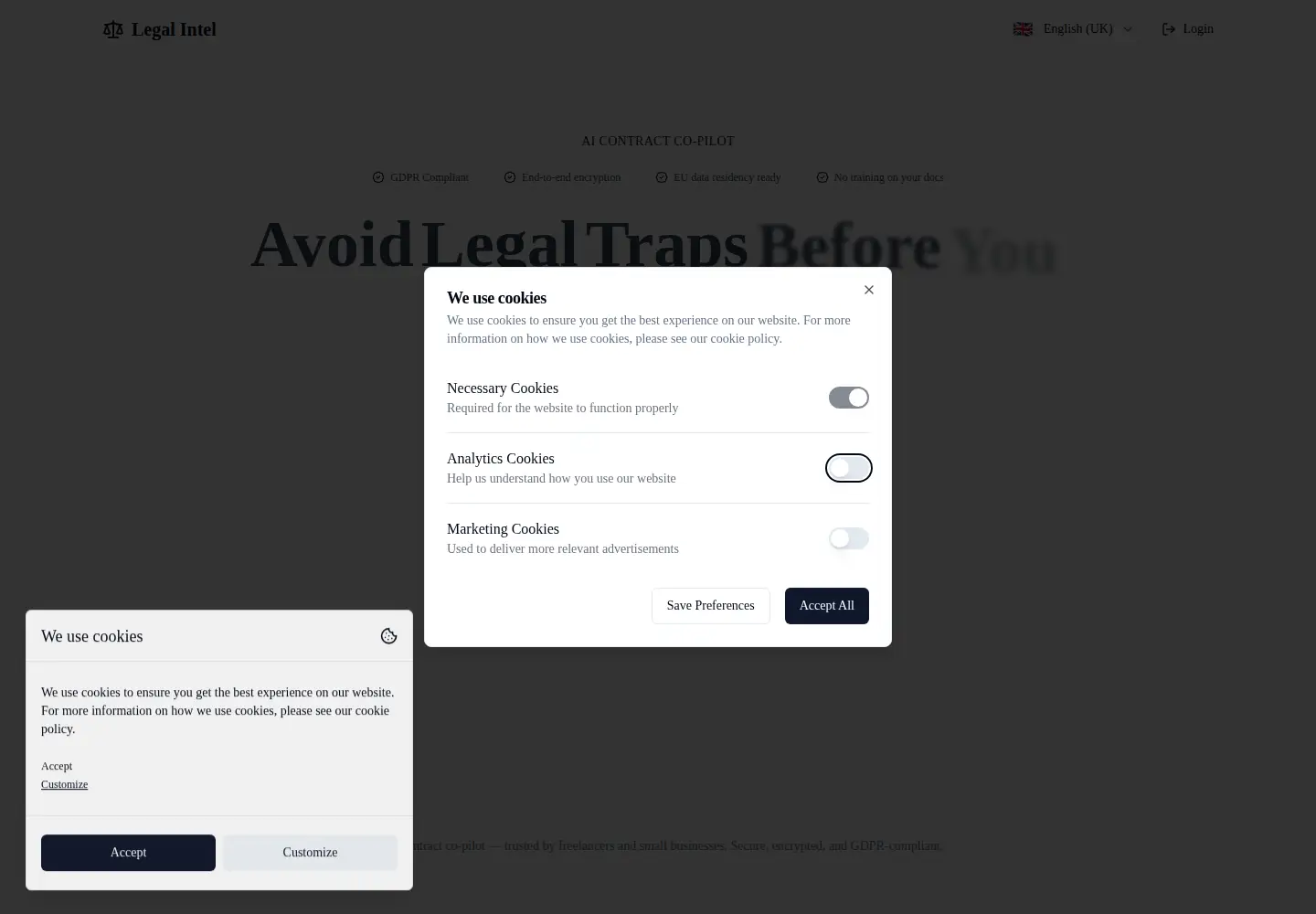 Screenshot of legalintel.io