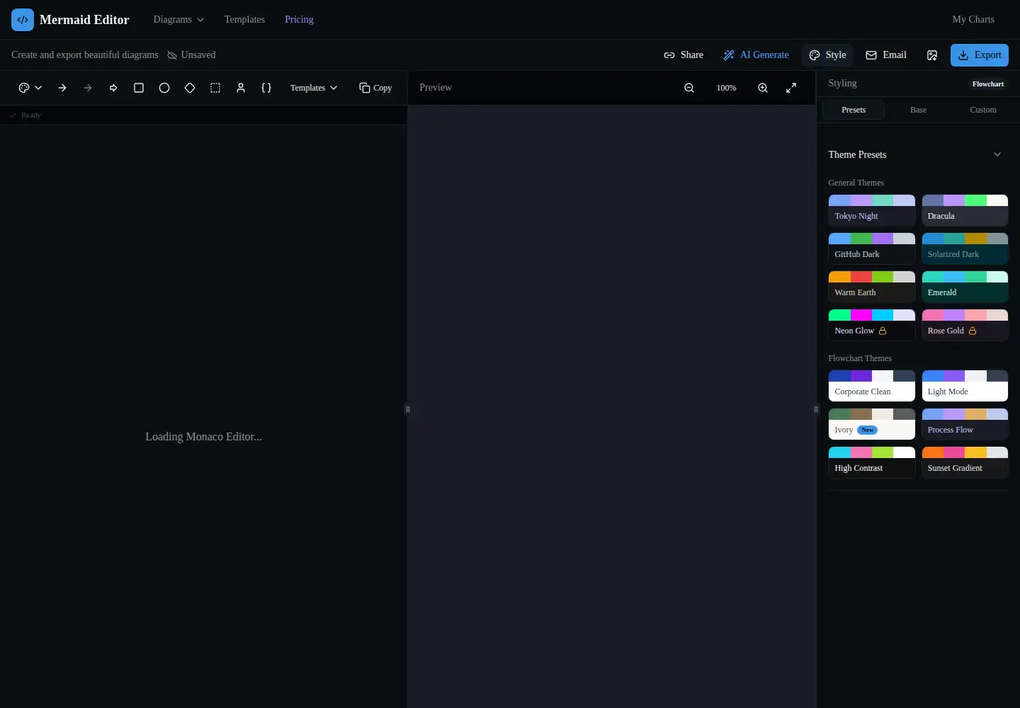 Screenshot of mermaideditor.io