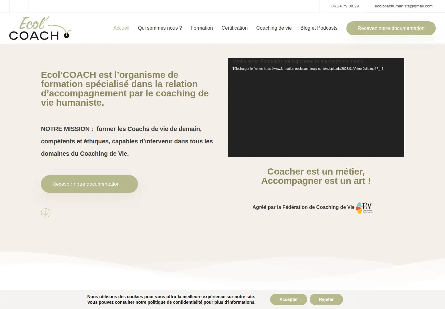 Captured homepage of formation-ecolcoach.fr in the current scan