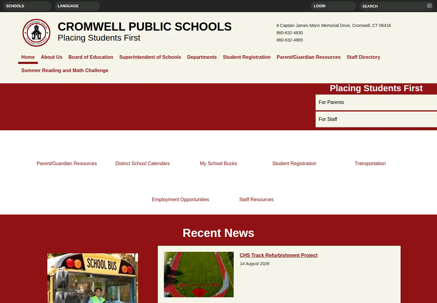 Screenshot of cromwell.k12.ct.us