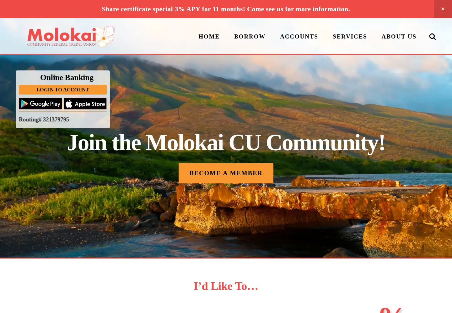 Screenshot of molokaicommunityfcu.com