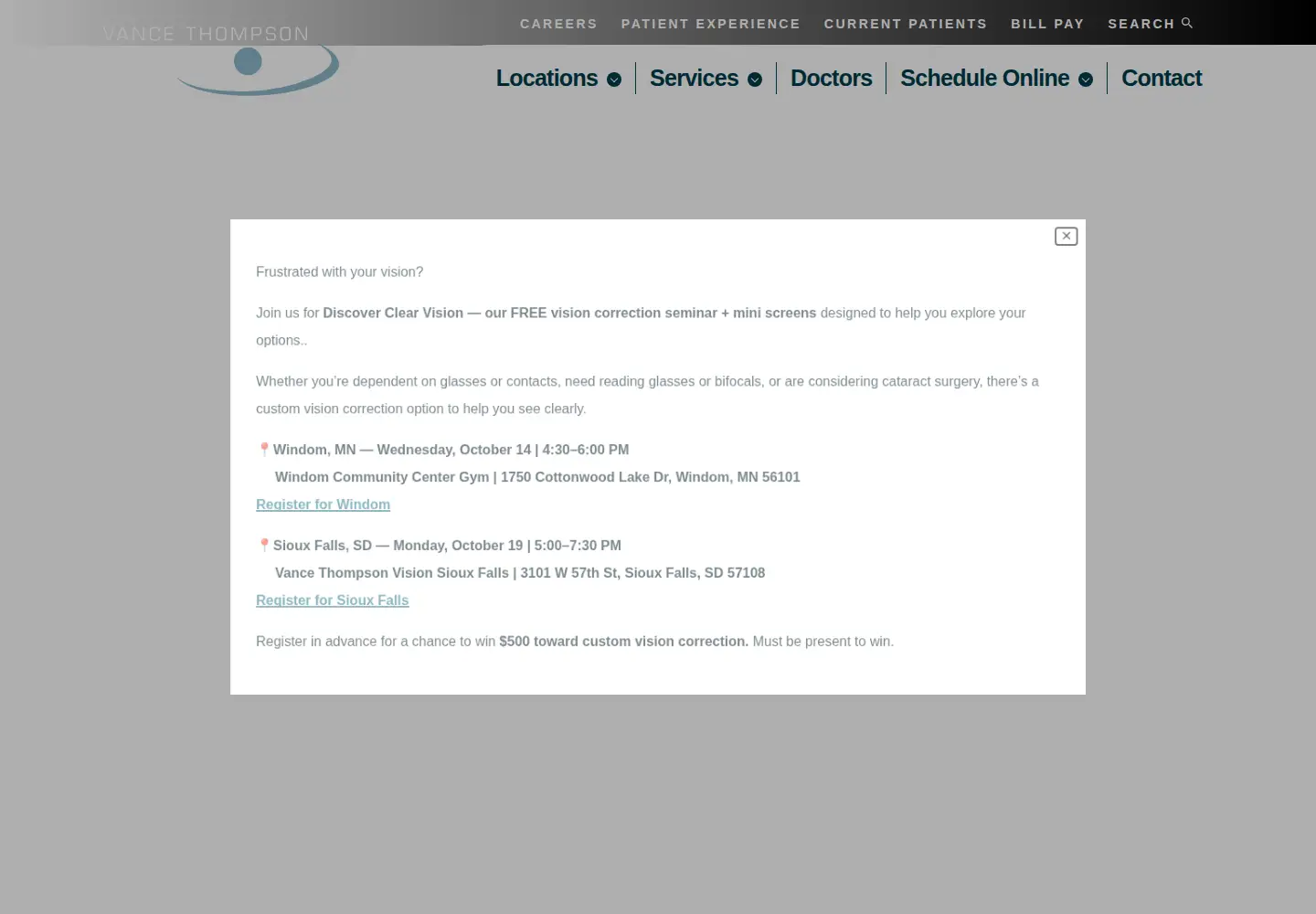 Captured homepage of vancethompsonvision.com in the current scan