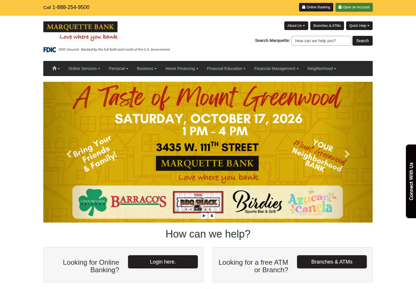 Captured homepage of emarquettebank.com in the current scan