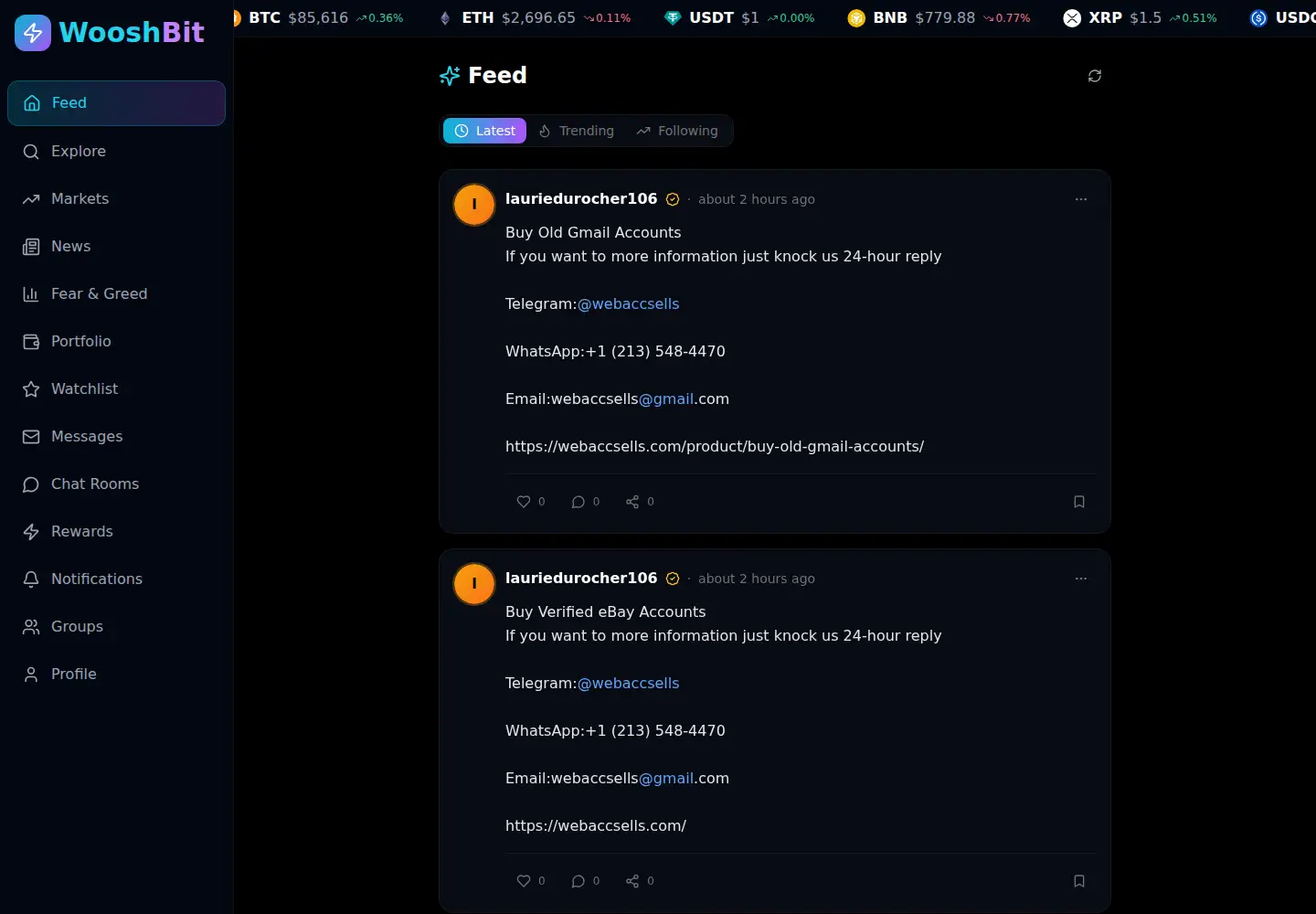 Screenshot of wooshbit.com