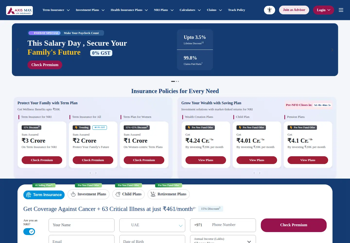 Screenshot of axismaxlife.com
