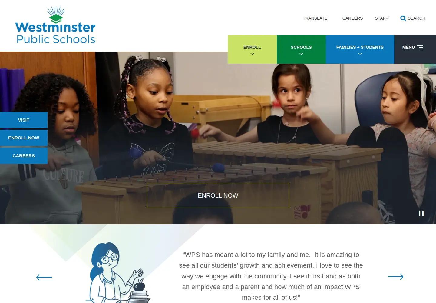 Captured homepage of westminsterpublicschools.org in the current scan