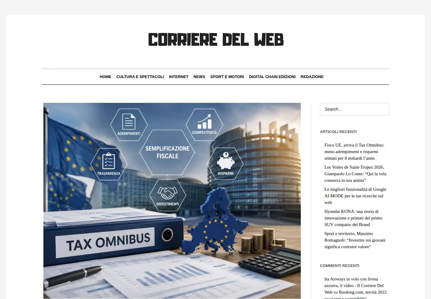 Captured homepage of corrieredelweb.com in the current scan